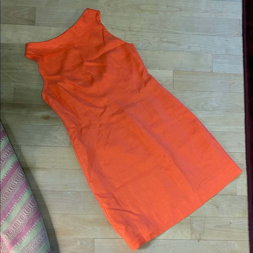 Sleeveless Orange Sheath Dress 100% Linen